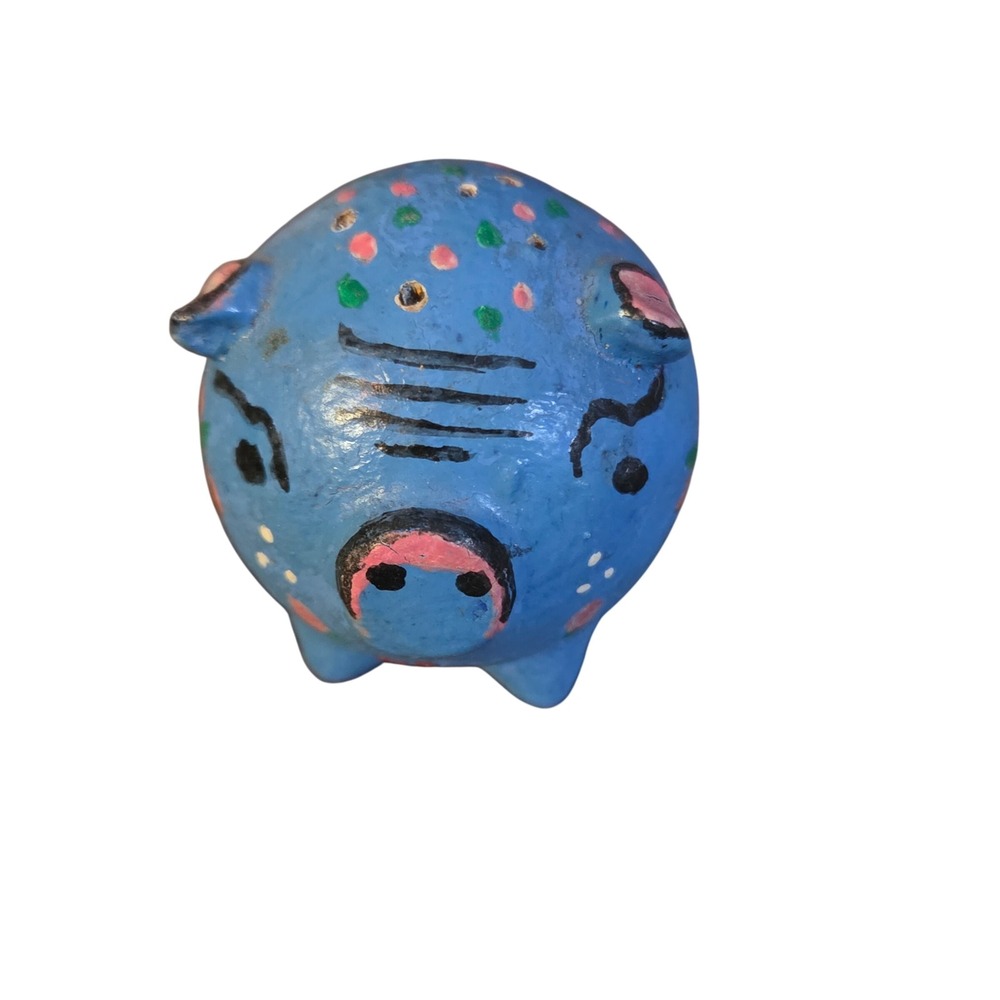 Vintage‎ Hand Painted Ceramic Pig Salt Pepper Shaker Blue Floral Folk Art Piggy